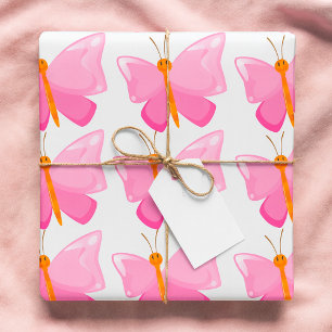 Adorable Pink Cartoon Butterfly  Wrapping Paper