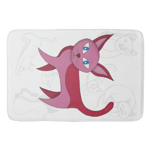 Adorable Pink Cat and Kitten Doodles Duvet Cover Bath Mat