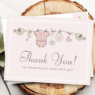 Adorable Pink Clothesline   Baby Shower Thank You Postcard