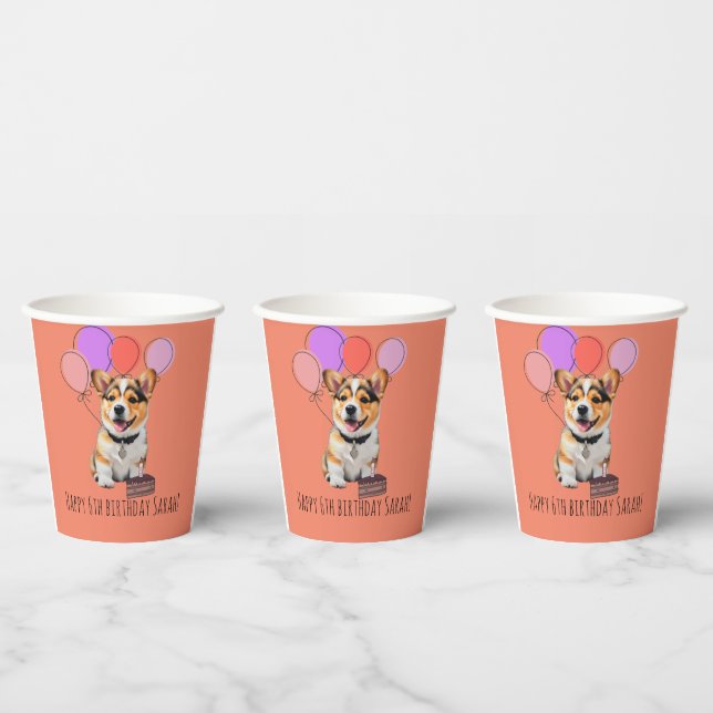 Adorable Pink Corgi Birthday Cup Customisable (Multi)