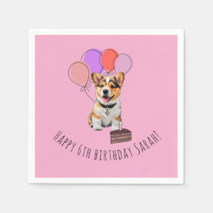 Adorable Pink Corgi Birthday Customisable Napkin