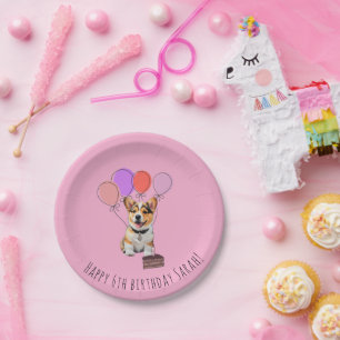Adorable Pink Corgi Birthday Customisable Paper Plate