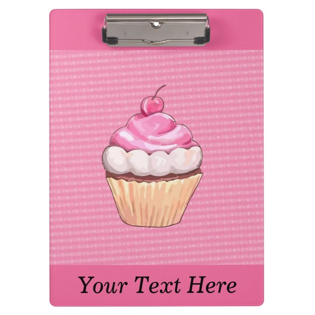 Adorable Pink Cupcake with Cherry Clipboard (Front)