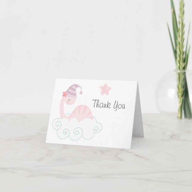 Adorable Pink Dinosaur Thank You Card (Front)