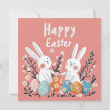 Adorable Pink Easter Holiday Card with Two Cute Bu