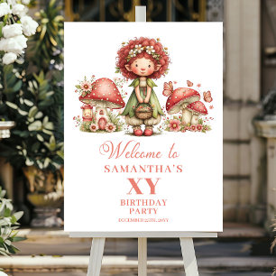 Adorable Pink Fairy Floral Birthday Welcome Poster