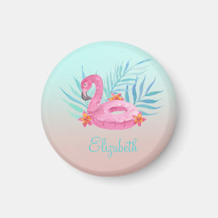 Adorable Pink Flamingo Palm Leaves Magnet