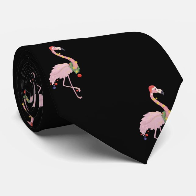 Adorable Pink Flamingo With Santa Hat ,Black Tie (Rolled)