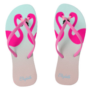 Adorable Pink Flamingos In Love Jandals