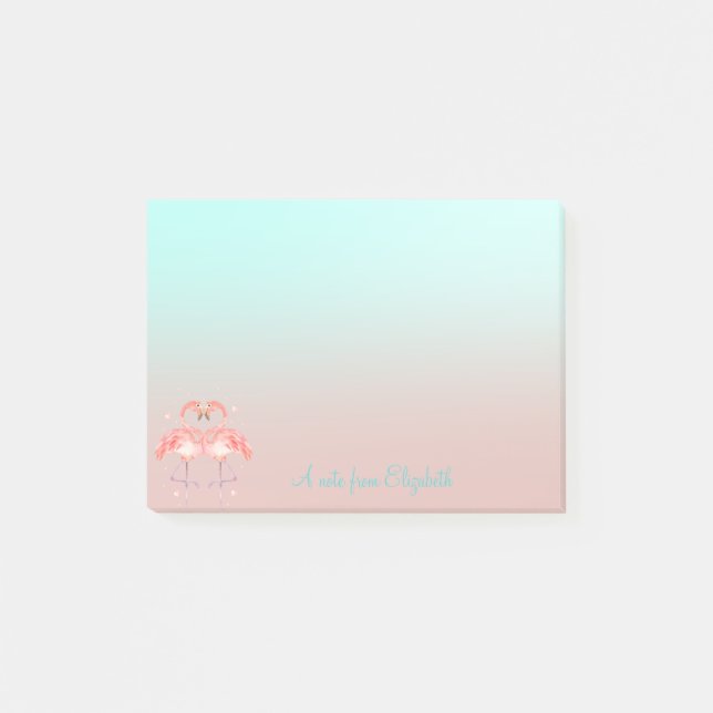Adorable Pink Flamingos In Love Ombre Post-it Notes (Front)