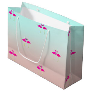 Adorable Pink Flamingos In Love-Personalised Large Gift Bag