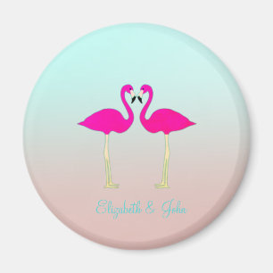 Adorable Pink Flamingos In Love-Personalised Magnet