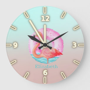 Adorable Pink Flamingos Pool Float Large Clock