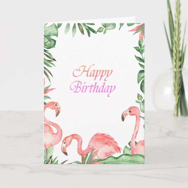 Adorable Pink Flamingos Tropical Birthday Card (Front)