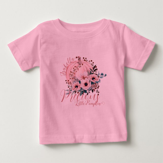 Adorable Pink Floral Pumpkin Autumn Baby Girl  Baby T-Shirt (Front)