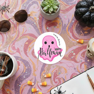 Adorable Pink Ghost Halloween Stickers