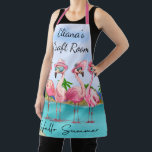 Adorable Pink Hello Summer Flamingos on Beach Apron<br><div class="desc">Adorable Pink Hello Summer Flamingos on Beach, Blue sky, puffy clouds, 4 stylin' flamingos wearing hats and sunglasses. Super cute design for Summertime! Customise this with anyone's name, Gma's Kitchen, Sally's Paint Room, whatever fits! You can also change the font style and colour! Great gift for summer, retirement, graduation, just...</div>