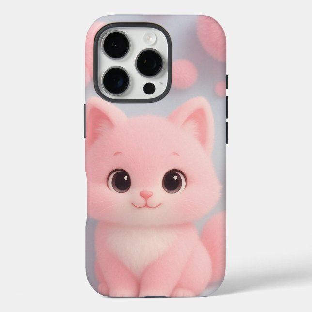Adorable Pink Kitten with Fluffy Pom-Poms Case-Mate iPhone Case (Back)