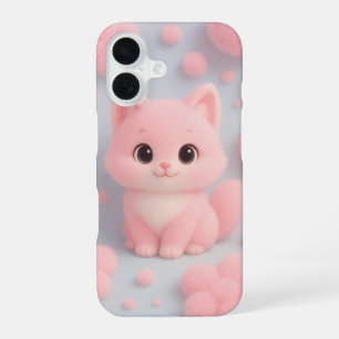 Adorable Pink Kitten with Fluffy Pom-Poms iPhone 16 Case