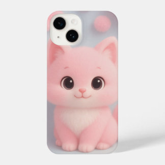 Adorable Pink Kitten with Fluffy Pom-Poms iPhone 14 Case