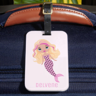 Adorable Pink Mermaid Luggage Tag
