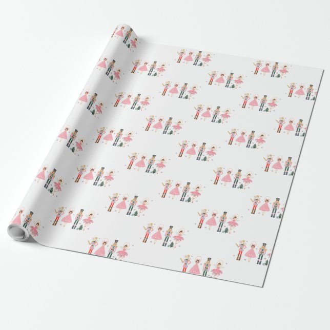 Adorable Pink Nutcracker Christmas Holiday Gift Wrapping Paper (Unrolled)