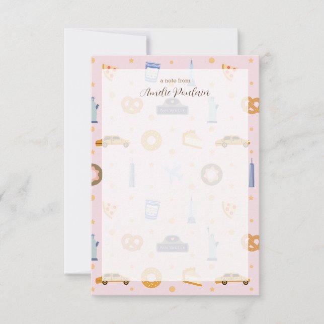 Adorable Pink NYC-Themed Personalised Name Card (Front)