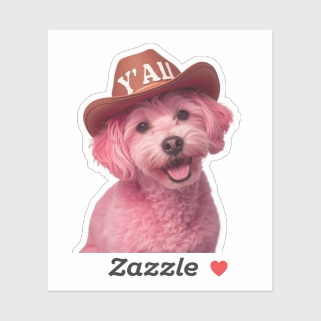 Adorable pink poodle in a Western style hat, blend (Sheet)