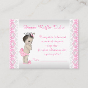 Adorable Pink Princess Diaper Raffle Ticket Enclosure Card