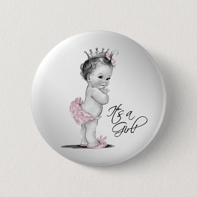 Adorable Pink Princess Its a Girl Button (Front)