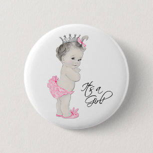 Adorable Pink Princess Its a Girl Button