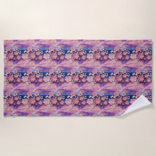 Adorable Pink Purple Pastel Floral Cutout Pattern Beach Towel