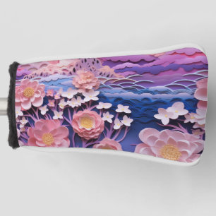 Adorable Pink Purple Pastel Floral Cutout Pattern Golf Head Cover