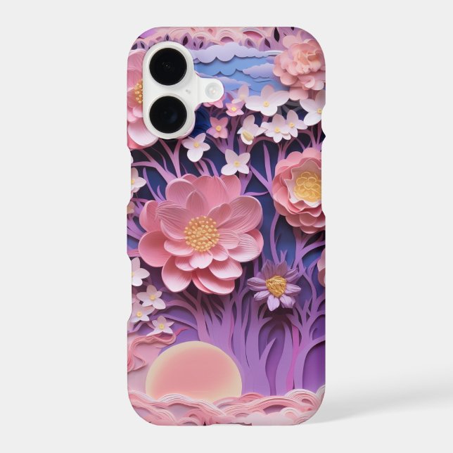 Adorable Pink Purple Pastel Floral Cutout Pattern iPhone Case (Back)