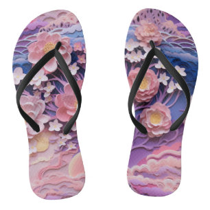 Adorable Pink Purple Pastel Floral Cutout Pattern Jandals