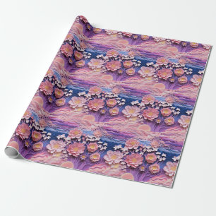 Adorable Pink Purple Pastel Floral Cutout Pattern Wrapping Paper