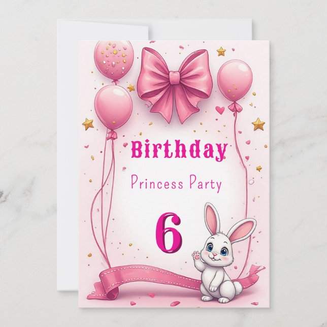 Adorable Pink Rabbit Birthday Party Fun 🐰 Invitation (Front)