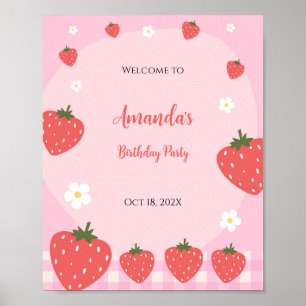 Adorable Pink Strawberry Birthday Poster
