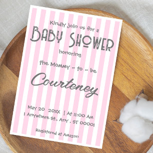 Adorable Pink Striped Baby Shower Invitation