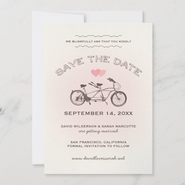 Adorable Pink Tandem Bicycle Invitation (Front)