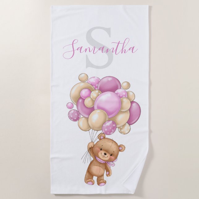  Adorable Pink Teddy Bear Beach Towel (Front)