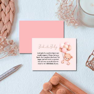 Adorable Pink Teddy Bear Books for Baby Shower Enclosure Card