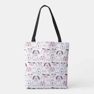 Adorable Pink & White Dog Pattern Tote Bag – Cute