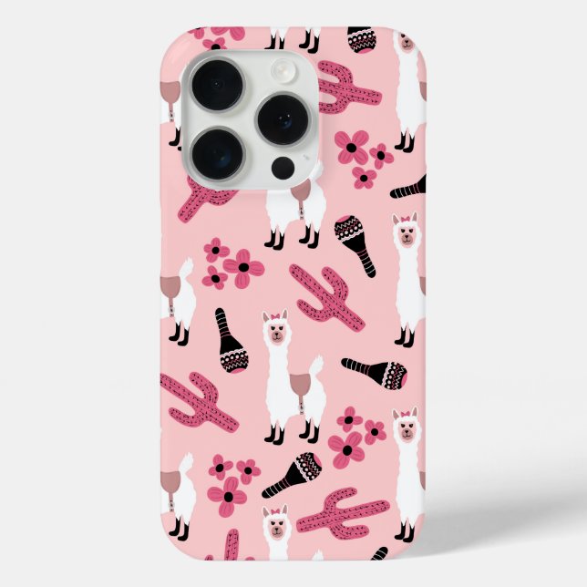 Adorable Pink White Llama Maraca Cactus Floral Case-Mate iPhone Case (Back)
