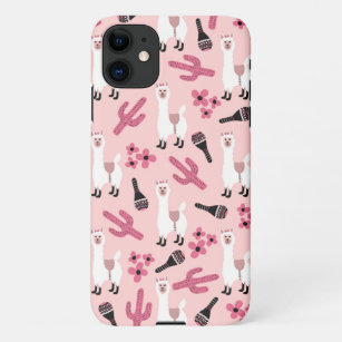 Adorable Pink White Llama Maraca Cactus Floral iPhone 11 Case