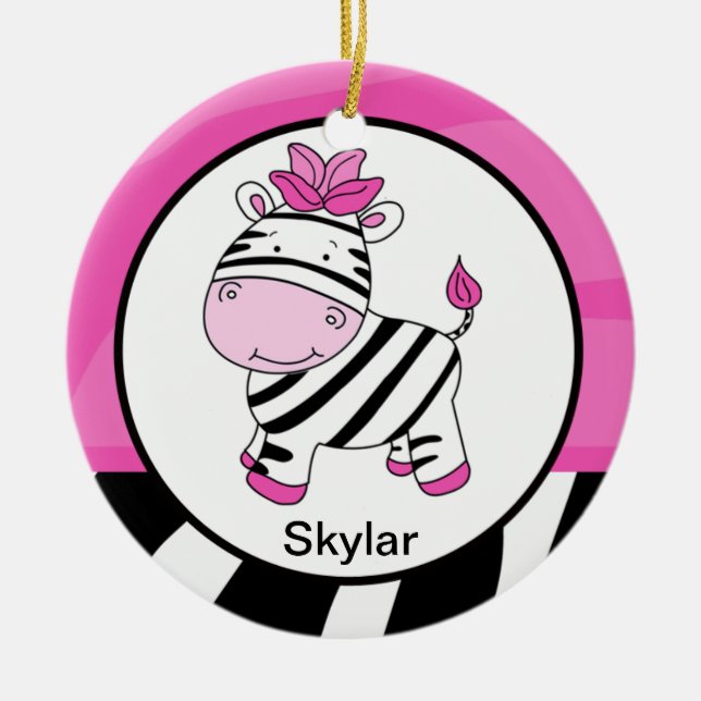 Adorable Pink Zebra Stripe Customised Ornament (Front)