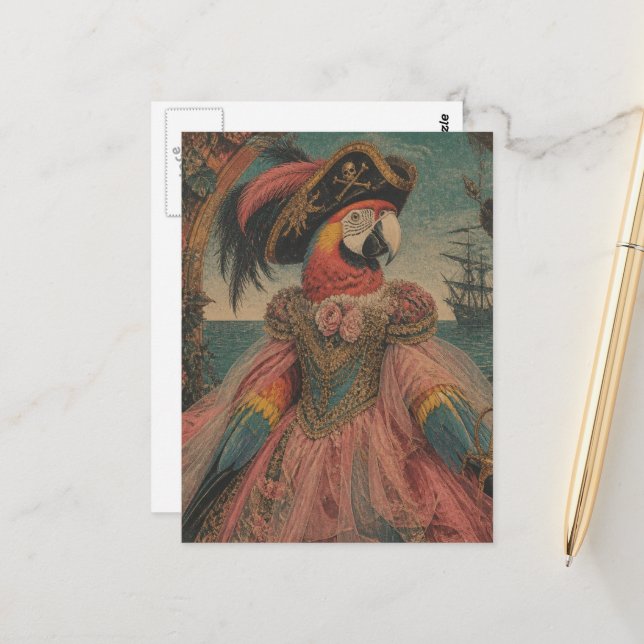 Adorable Pirate Parrot Postcard (Front/Back In Situ)