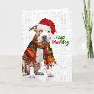 Adorable Pit Bull Dog Fleas Navidog Christmas Holiday Card