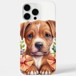 ADORABLE PIT BULL PUPPY DOG AND FLOWERS iPhone 16 PRO MAX CASE