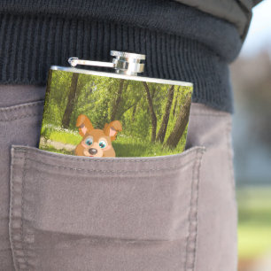 Adorable playful Cartoon dog student in the forest Hip Flask